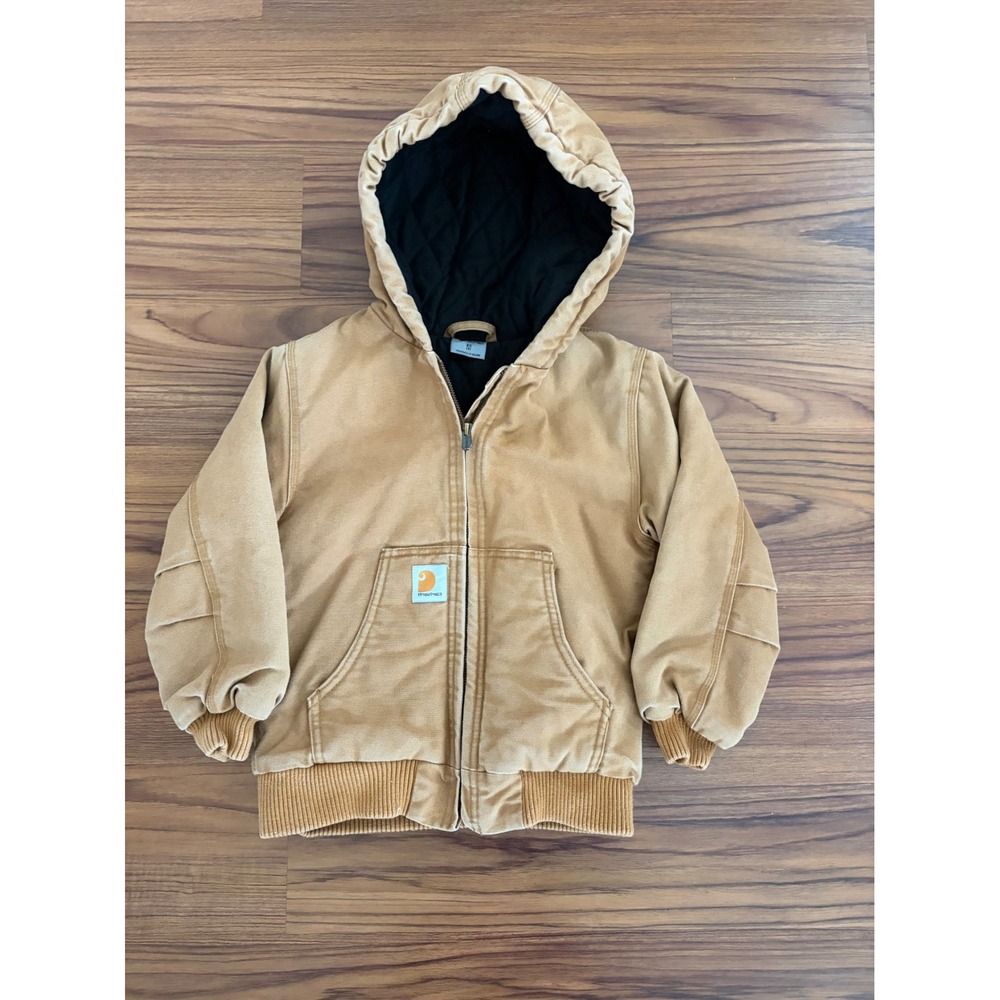 Boys Carhartt canvas insulated jacket with hood Xsmall Sz 6-7
